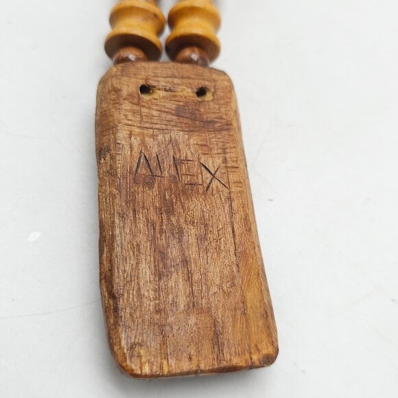 Handmade Wooden Beaded Necklace With Carved Tribal Pendant No Clasp - Picture 8 of 8